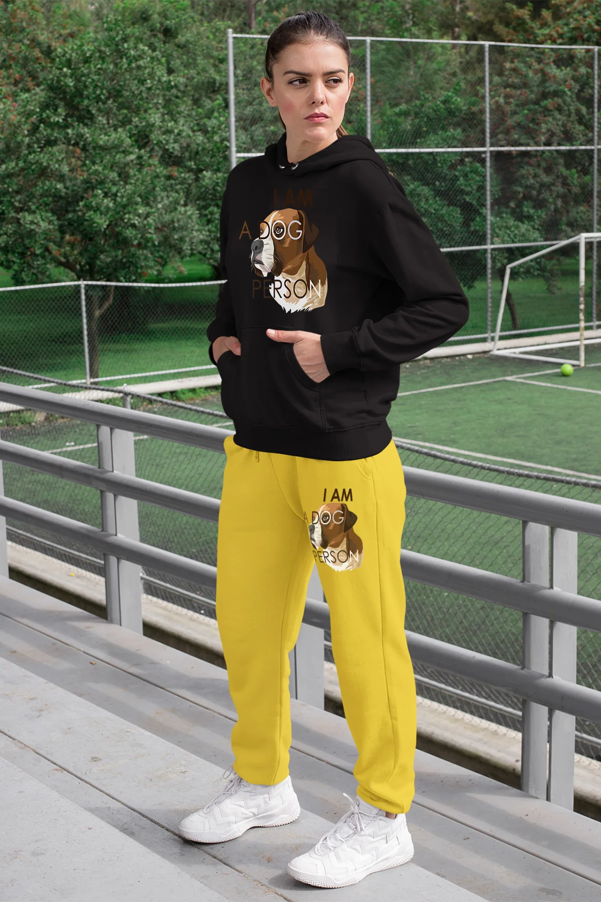 Женский спортивный костюм Angemiel Wear I Am A Dog Черный свитшот с капюшоном желтые
