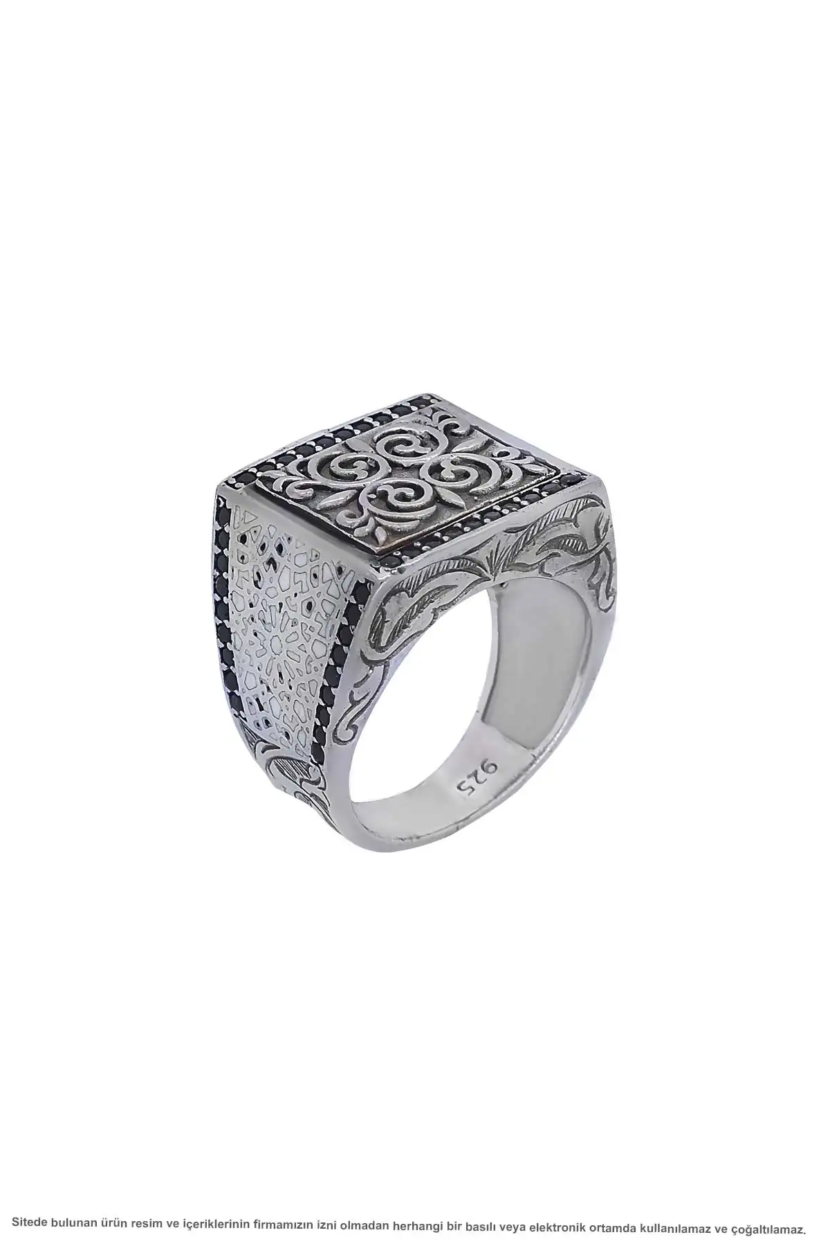 

Zircon Stone Motif Silver Men 'S Ring