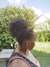 Alileader-moño de pelo rizado, extensiones de cabello sintético con pinza, coleta corta, coleta Afro esponjosa, moño para el cabello