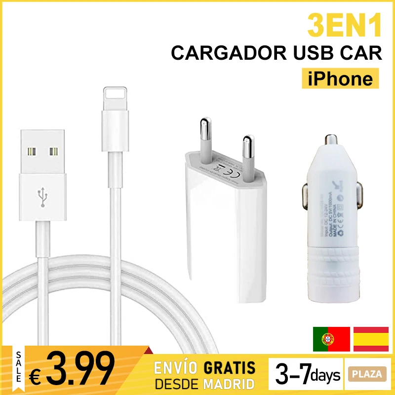 Зарядное устройство 3 в 1 5 В/1 А м кабель Lightning совместимый с iPhone настенный адаптер