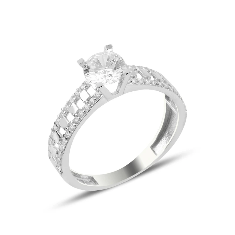 

Silver 925 Sterling Half Round Engagement Ring With Zircon Stone