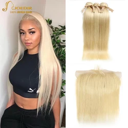 Joedir 613 Blonde Straight Bundles With Frontal Brazilian Remy Human Hair 3 Bundles With 13x4 HD Lace Frontal Free Part