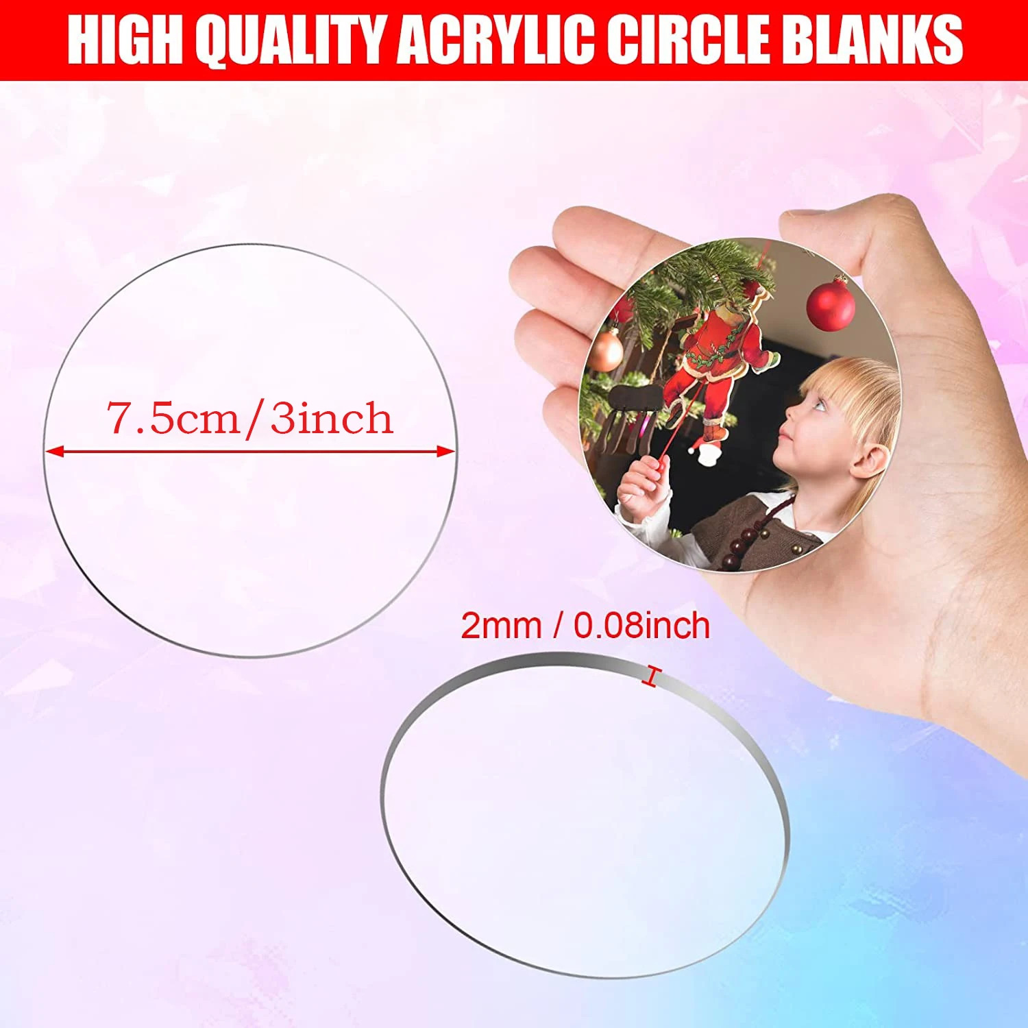 (15 Pack) Clear 1/8 Acrylic Discs with Hole - Circle, Round, Sheet, (4”)