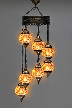 

Orange Color 7 GLOBES TURKISH MOSAIC CHANDELIER