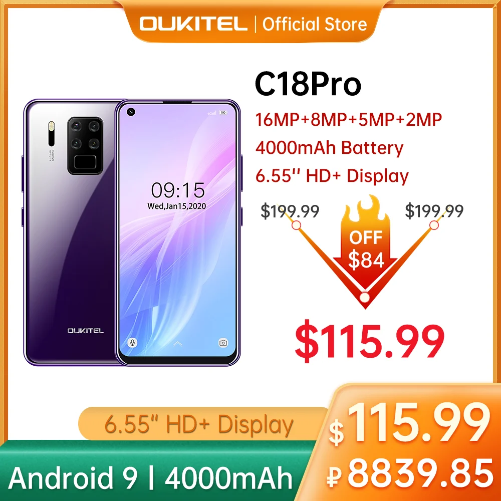 Смартфон OUKITEL C18 Pro 4G 4 Гб + 64 ГБ Android 9 0 задние камеры мобильный телефон 4000 мАч