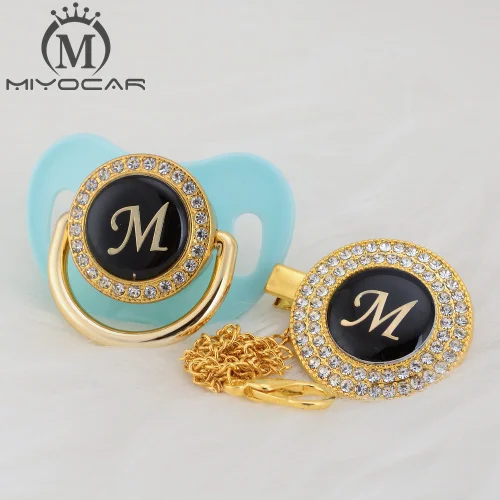 MIYOCAR цвета: золотистый, серебристый имя инициалы буквенные красивый bling соска и соска клип BPA бесплатно пустышка bling уникальный дизайн LAS-8/9 - Цвет: LM-7   6-18M