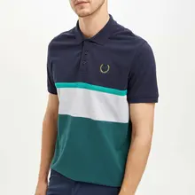 Дефакто модные летние простые Лоскутные мужские рубашки поло с коротким рукавом для отдыха мужские повседневные рубашки поло с отворотом New-L5734AZ19AU-L5734AZ19AU