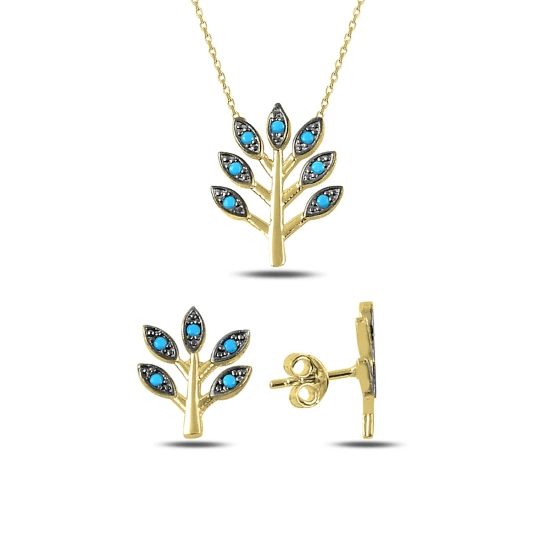 

Silver 925 Sterling Nano Turquoise Gemstone Leaf Set