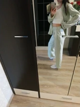 Shirt Leg-Pants Trousers Women Two-Pieces-Set OOTN Long-Sleeves Elegant Female Green