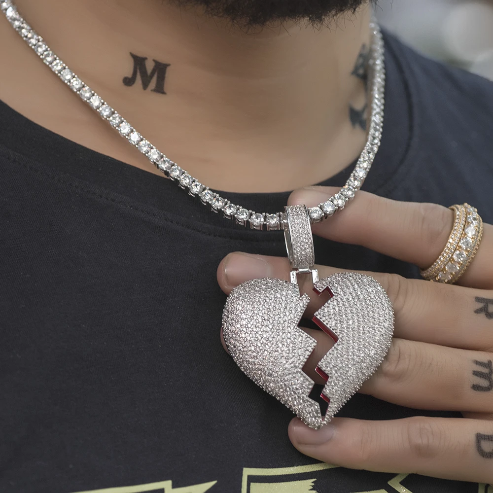 Iced Out Broken Heart Necklace Dad 