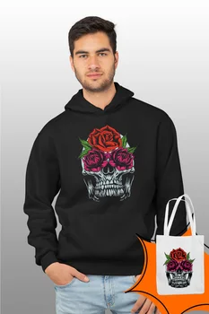 

Angemiel Wear Skull And Flower Black Male Hooded Sweatshirt Bags Kombin