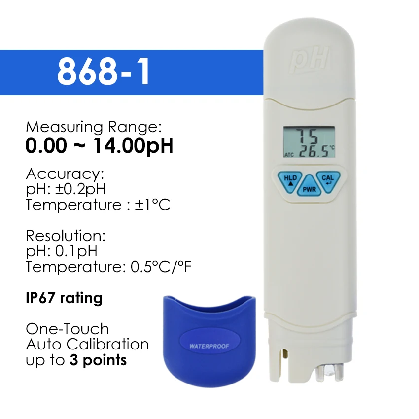 Цифровой измеритель pH и температуры 0,0-14,0 pH диапазон двойной дисплей IP65-IP67 водонепроницаемый и пылезащитный встроенный ATC высокая точность - Цвет: 868-1