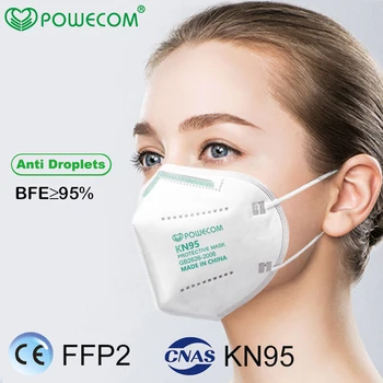 

POWECOM KN95 Mask 10pcs 5-layer Filter Protective Face Mouth Mask Breathable Dustproof Mouth Muffle Cover BFE 95% Filtration