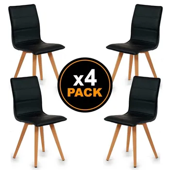 

Pack 4 Dining chairs with upholstered Leatherette and Padded Steel Legs with Wood Finish. Measures: 43x51x87,5cm