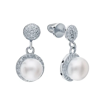 

Silver earrings with cubic zirconia and pearls cultured sunlight sample 925