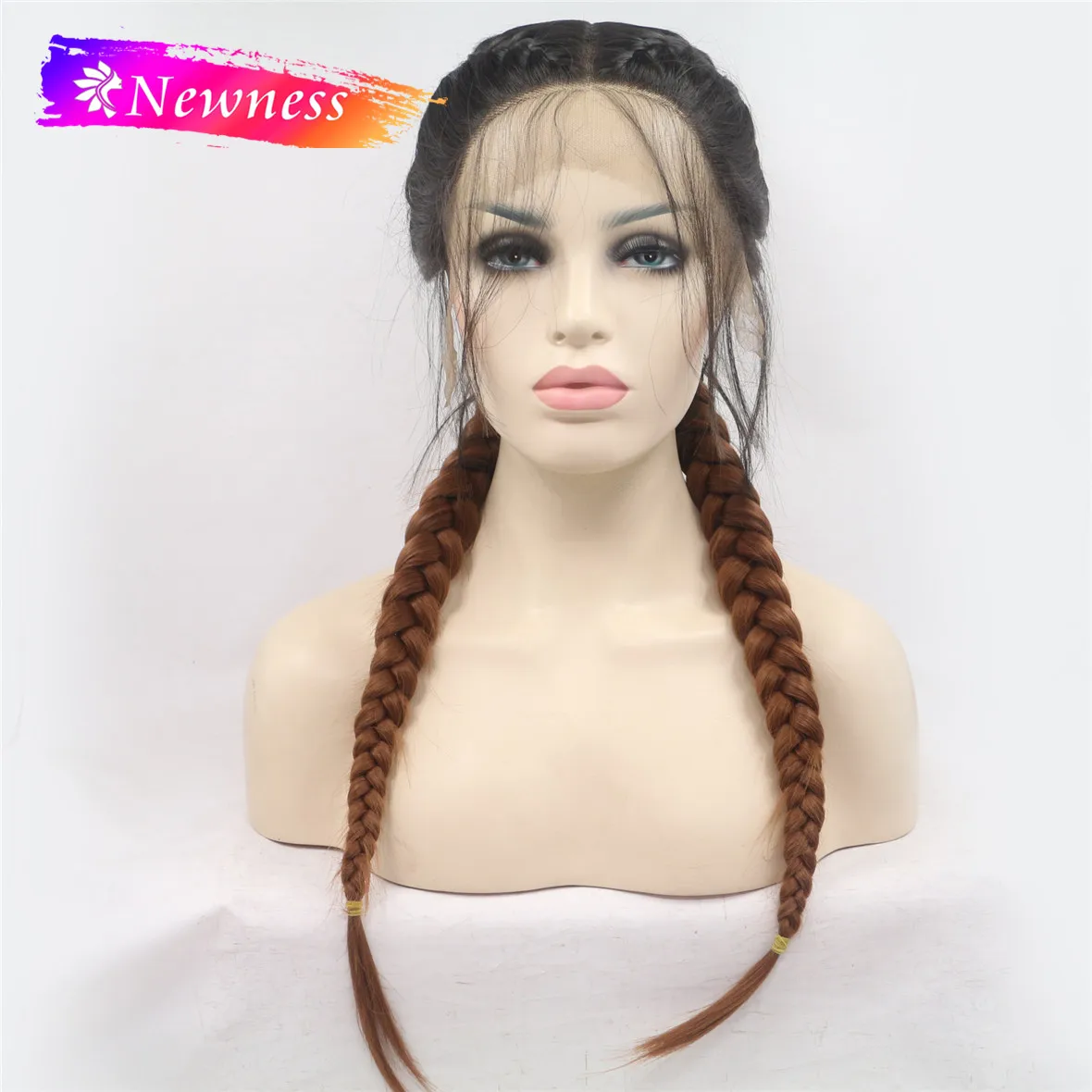 Newness Two Braid Lace Front Wigs For Women Middle Part Long Synthetic Wig With Natural Hairline