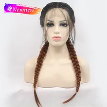 Newness Two Braid Lace Front Wigs For Women Middle Part Long Synthetic Wig With Natural Hairline