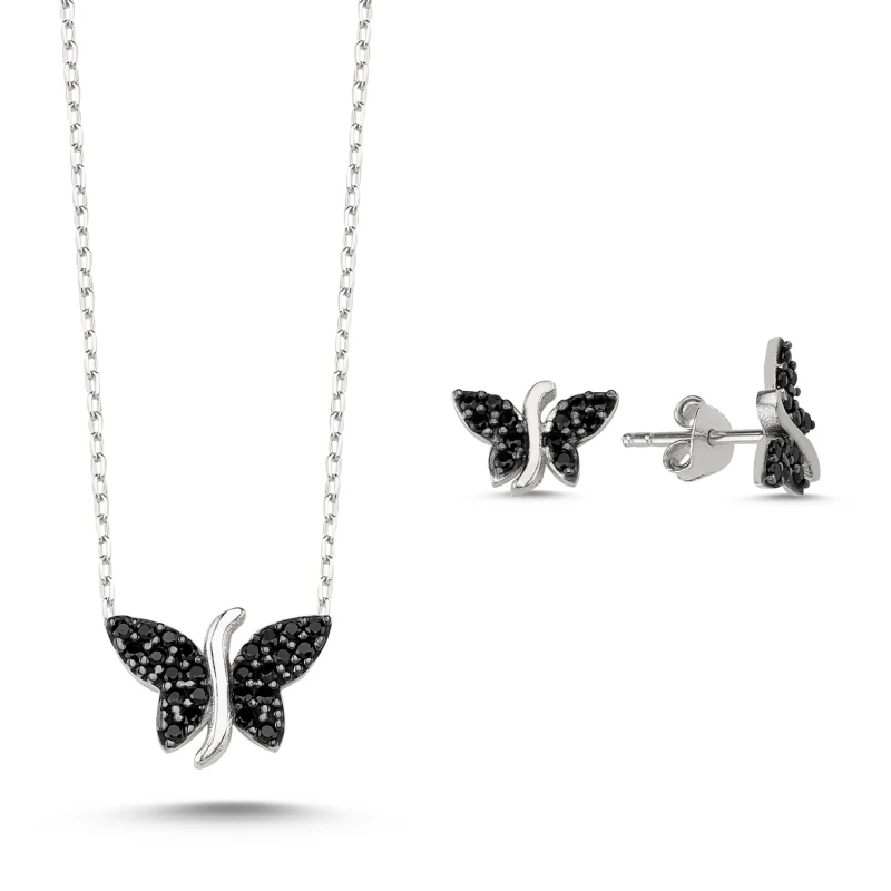 

Silver 925 Sterling Black Zircon Stone Butterfly Set