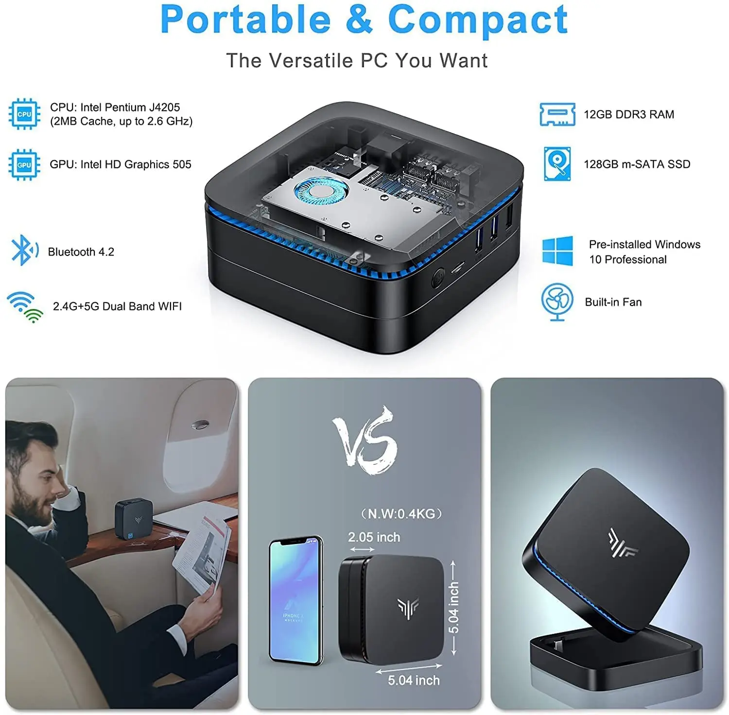Mini Pc, Nipogi 12gb Ram 128gb Ssd Windows 10 Pro Processor 