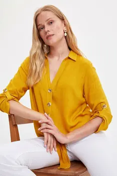 

DeFacto Woman Summer Solid Color Casual Shirts Women White Green Long Sleeve Top Shirts Female Bowknot Shirt-L2033AZ19SM