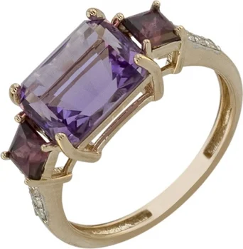 

Aloris ring with amethyst, rhodolite and cubic zirconia in red gold