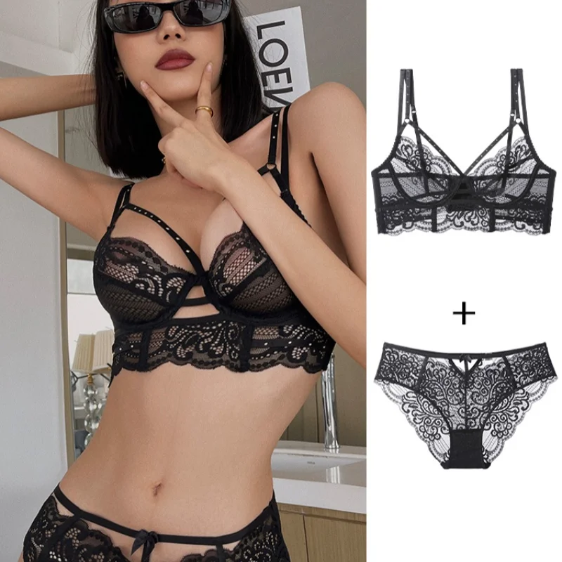 French Ultra-thin Lace Lingerie Sexy Women Hollow Bra Set Summer Breathable  Widen Bralette Black Classic Bandage Underwear - AliExpress