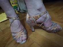 Zapatos de baile Latino para mujer, calzado de baile Latino con diamantes de imitación en rojo, negro, azul y marrón