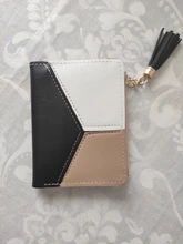 Billetera corta con cremallera para mujer, monedero con paneles a la moda, tarjetero de cuero