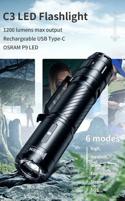 WUBEN C3 Flashlight 1200 High Lumens Rechargeable Flashlights 6 Modes Super  Bright IP68 LED Tactical Flashlight for Camping, Home, Emergency, Rescue,  Hunting, Inspection, Repair, Tool Gifts for Men in Saudi Arabia