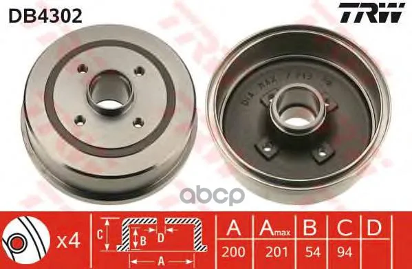 Db4302_барабан Тормозной! Opel Corsa/Tigra 1.0-1.8 00 Trw/Lucas Db4302 TRW/Lucas арт. DB4302