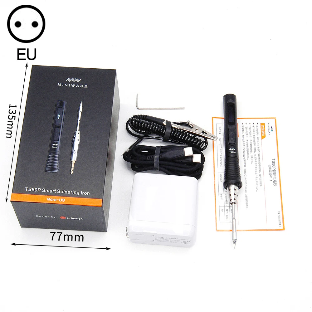 US $92.05 TS80P Mini Electric Soldering Iron Adjustable Temperature Digital Solder Station LED Display USB Type C PD20 QC3 Welding Tool
