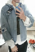 Denim Jacket Outerwear Spring Male Mens Casual Fashion Hooded Brand Men Hip-Hop Loose