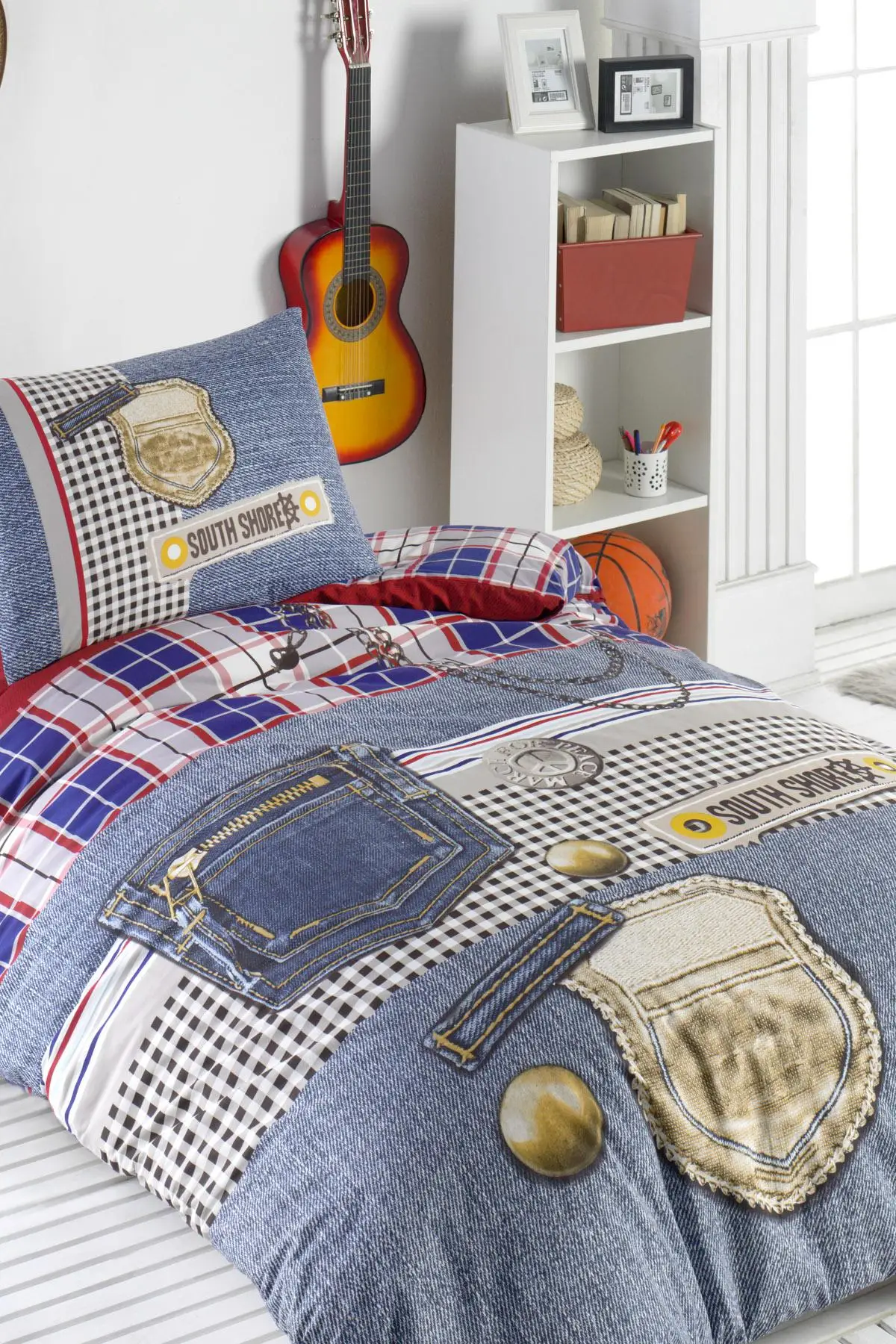 

Bedding Set fitted sheet with 100% Cotton | Luxury Ranforce Bed Linen Set 3 pcs Duvet Cover Set from Turkey blue Jean