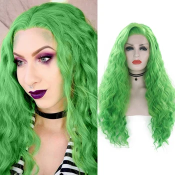 

Charisma Green Water Wavy Synthetic Lace Front Wigs For Black Women Heat Resistant Fiber Cosplay Costume Lolita Wig Side Parting