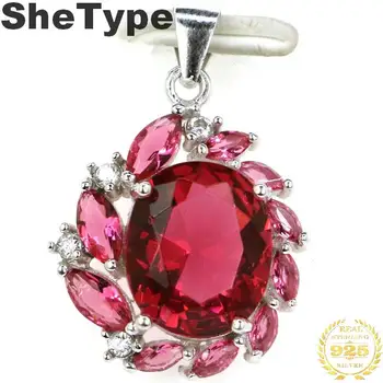 

25x17mm SheType European Style 2.7g Created Pink Raspberry Rhodolite Garnet Gift For Ladies 925 Solid Sterling Silver Pendant