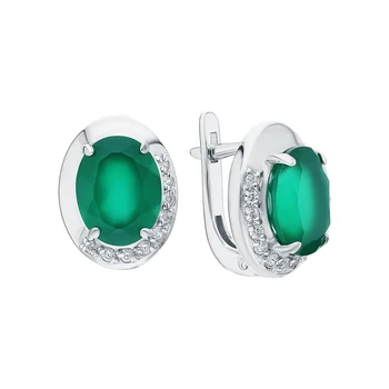 

Silver earrings with cubic zirconia and agate sunlight sample 925