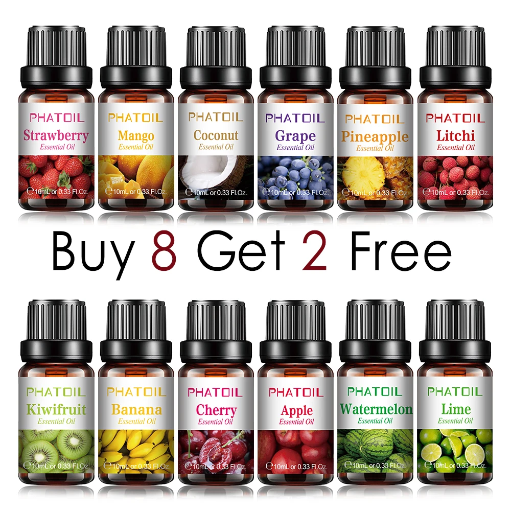 Buy 8 Get 2 Free 10ml Passion Fruit Fragrance Oil Diffuser Strawberry Mango Watermelon Coconut Flavoring Oil for Spa Soap Making