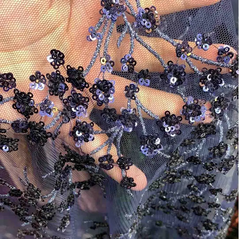 10 Deep Blue La Belleza серый блестками на сетке вышивка платье кружевной ткани 1 ярд - Цвет: 10 Deep Blue