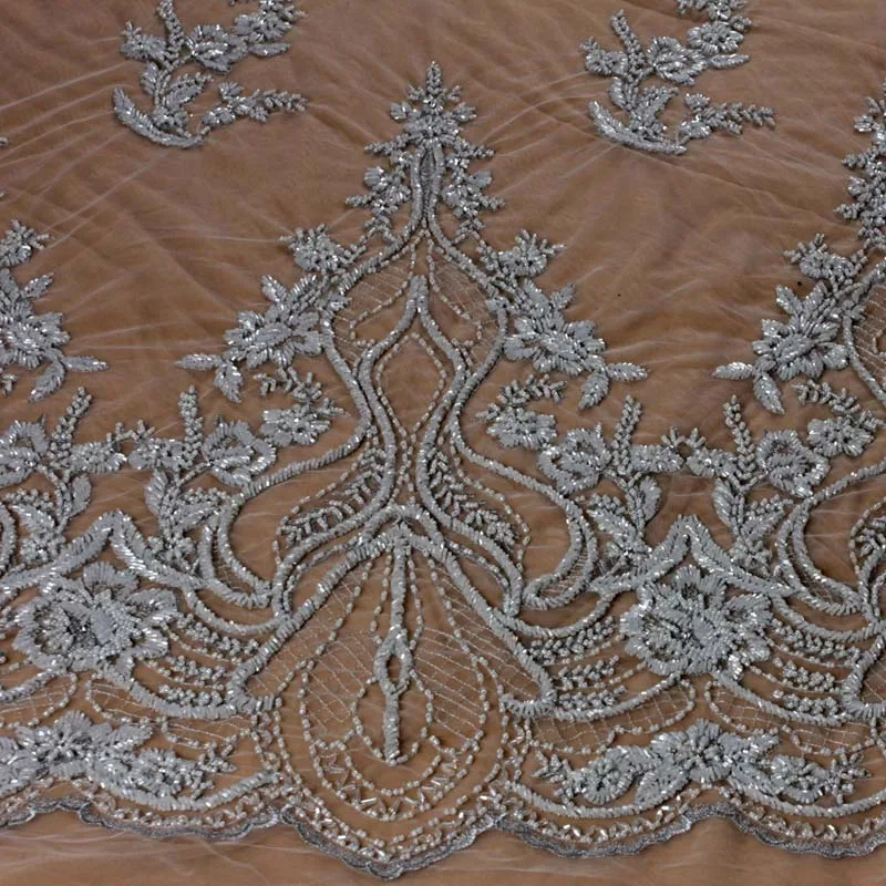 La Belleza, новинка, свадебное платье, кружевная ткань, дизайн, кружево, Серебряное золото, расшитое бисером, кружевная ткань, Кристальное кружево, 1 ярд - Цвет: Off white with gray