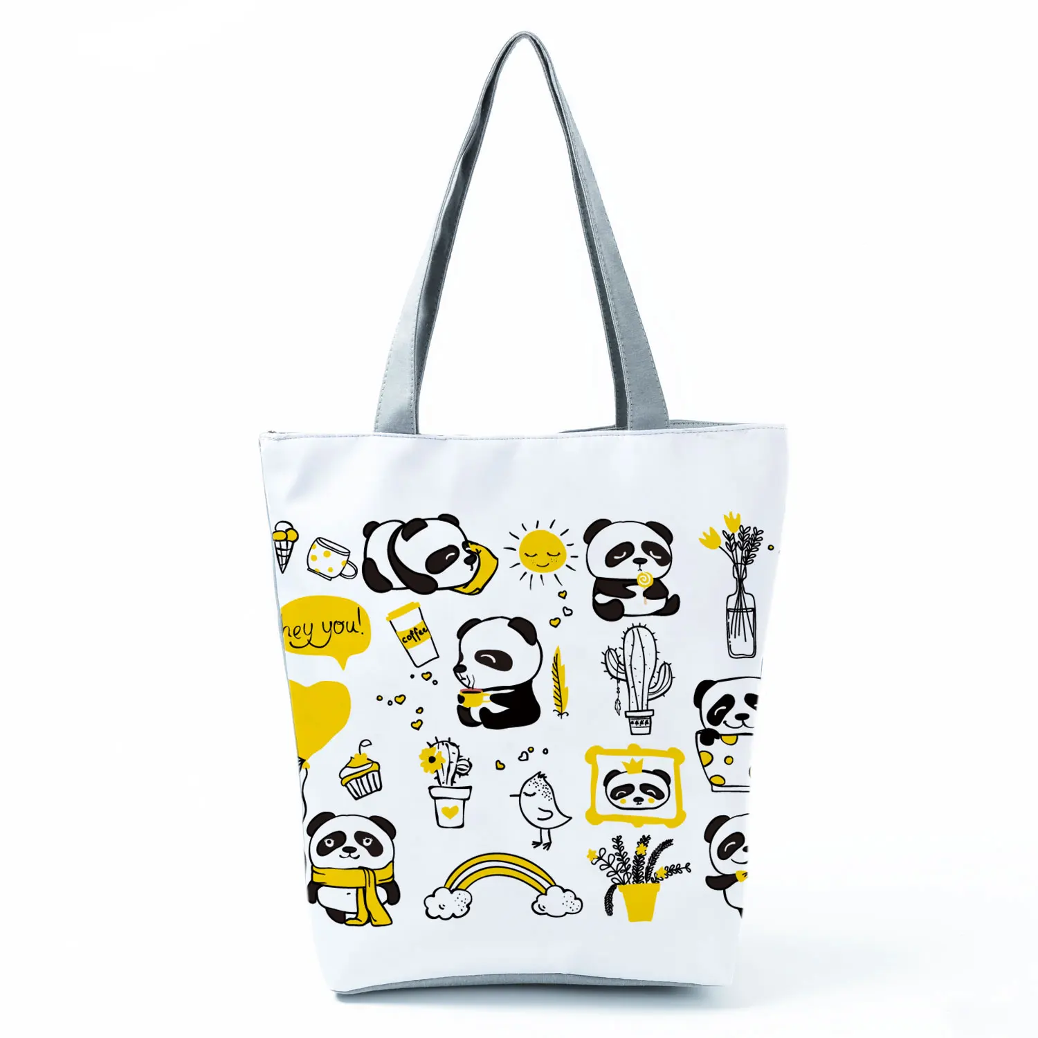 Cute Panda Print Handbags Cartoon High Capacity Women Shopping Bag Eco Reusable Casual Shoulder Bag Travel Beach Bag Lady Tote