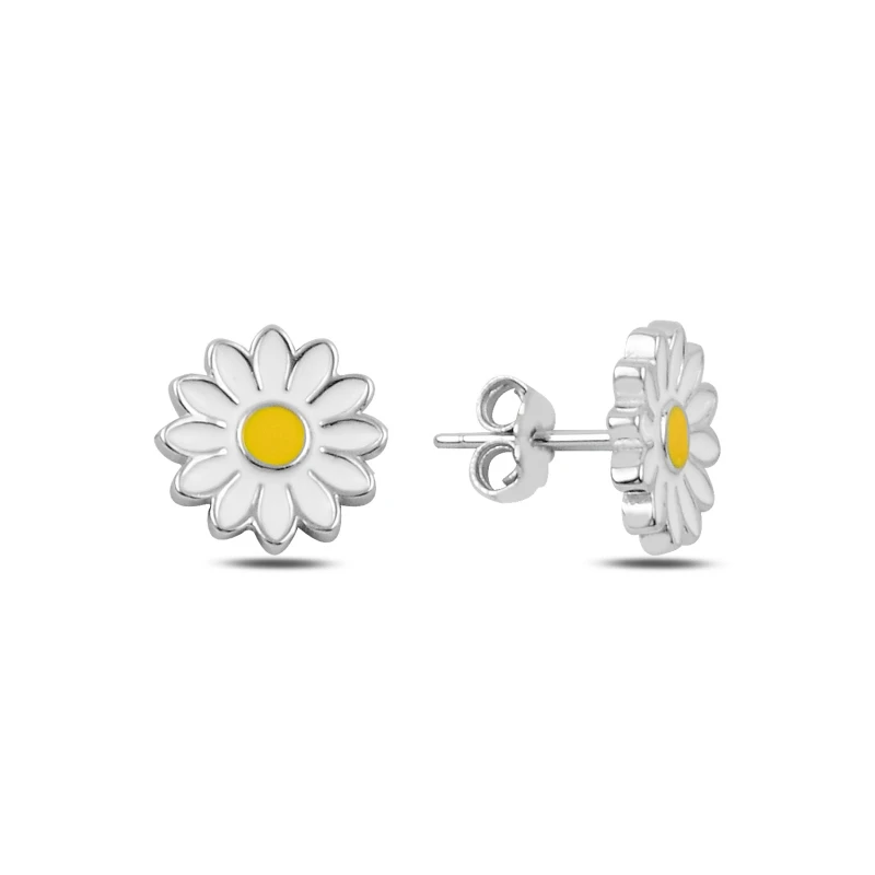 

Silver 925 Sterling Enamel Daisy Earrings