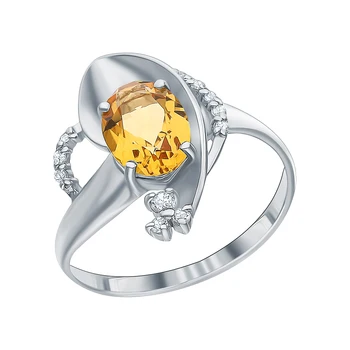 

Silver ring with cubic zirconia and citrine sunlight sample 925