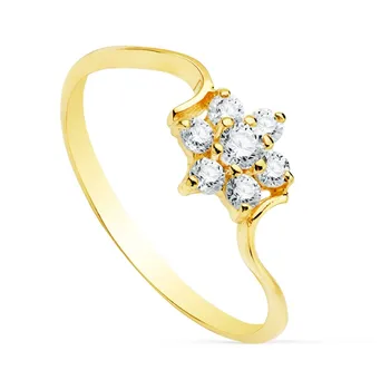 

18k solid gold ring woman Center rennet 7mm. Zircons flower shape