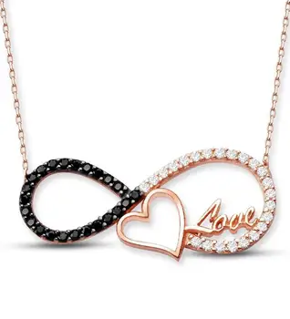 

925 Sterling Silver Heart and Love Printed Infinity Necklace