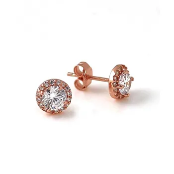 

Sterling silver earrings 925m pink 7mm. Zircons round [AB9141]