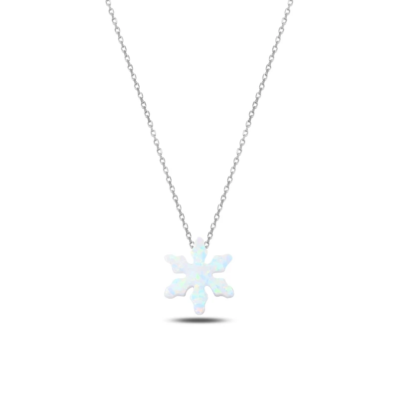 

Silver 925 Sterling White Opal Snowflake Pendant