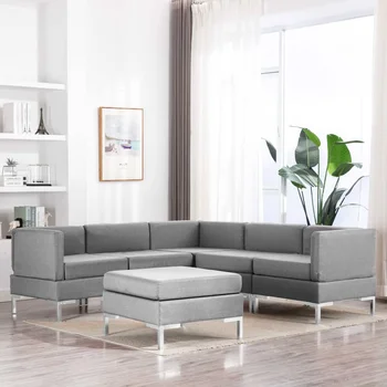 

6 PCs light gray sofa fabric sofa sets