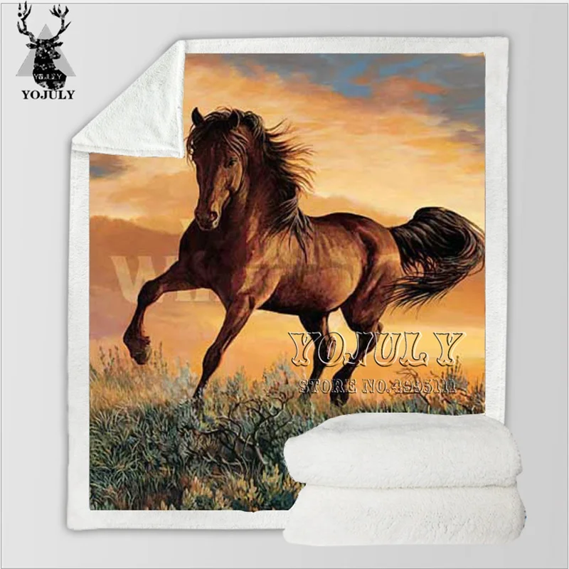 

3D Printed White Brown Horse Running Thin Quilt Throw Bed Blanket Bedspread Sofa Chair Bedding Home Plush-throw Blanket B49