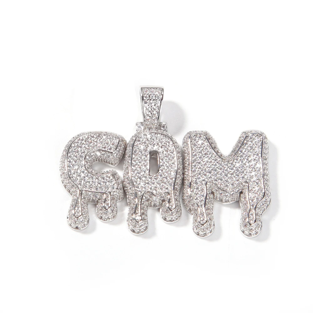 THE BLING KING Customized Drippy Letters Iced Out CZ Pink Initial Name Pendant Necklace With Tennis Chain Hiphop Jewelry
