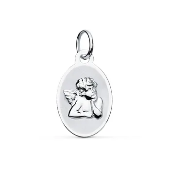 

Medal 9k white gold Little Angel Cherub 17mm. Oval fence smooth unisex